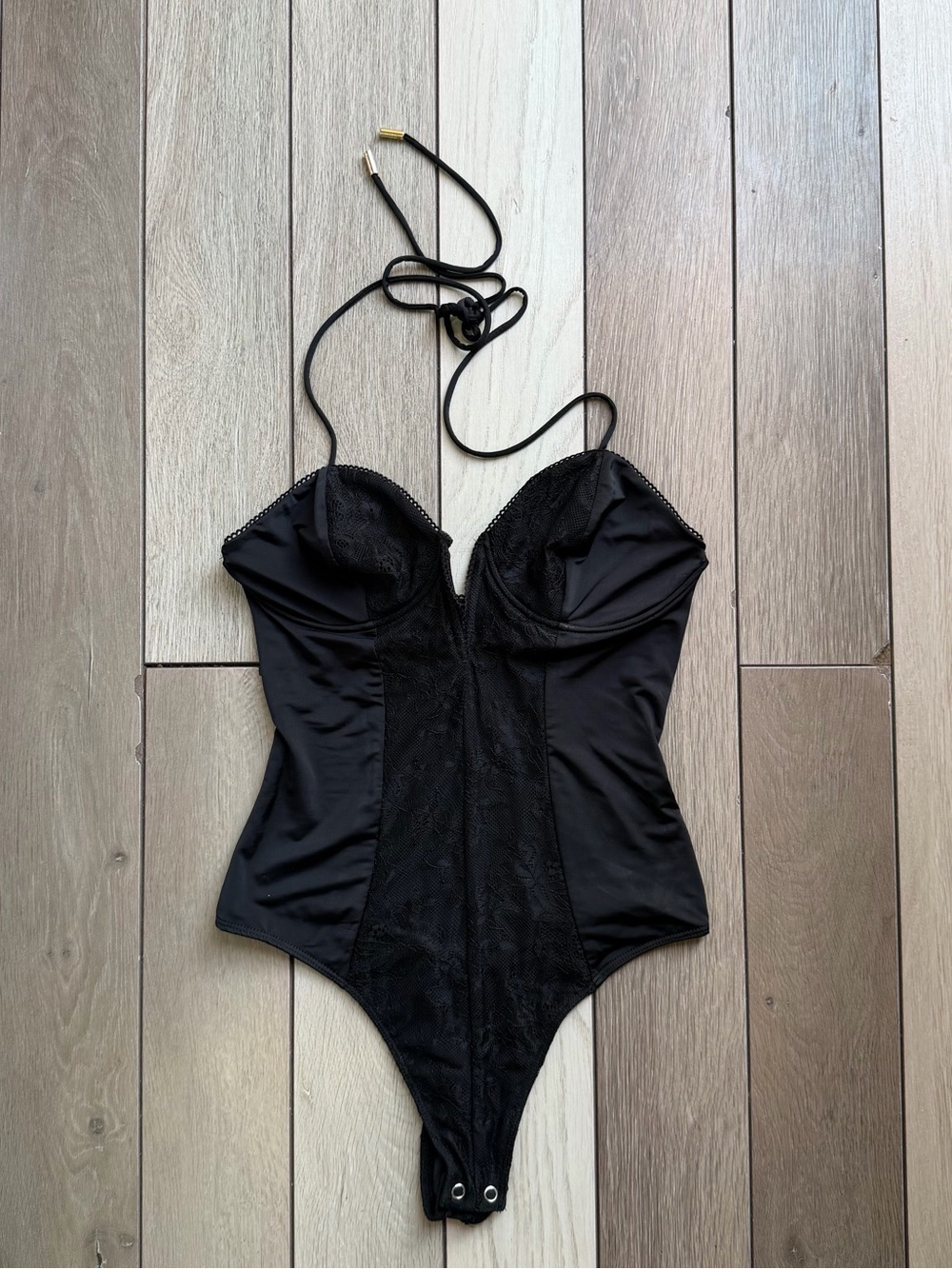 AFRM Alie Lace Halter Thong Bodysuit